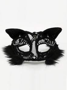 1pc Halloween Cosplay Prop Lace Cat Mask Face Cover, Photo Prop, Gothic Style Lace Mask, Sexy Lingerie Accessory