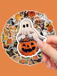 [Halloween Limited Edition]52PCS Halloween Decorative Stickers, Including Ghosts, Pumpkin Heads, Skeletons, Etc. A Practical Halloween Gift, Suitable For Decorating Phone Cases, Notebooks, Laptops, Diaries, Water Cups, Etc.