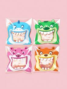 100 个卡通派对礼品烘焙包装自粘袋，密封糖果、糖果、饼干零食袋，用于烘焙饼干、巧克力、零食、甜点自制工艺品、透明自粘面包袋、派对用品烘焙派对礼品袋、婚礼派对礼品袋、节日礼品袋、厨房小工具 - 彩色 - 查看 1