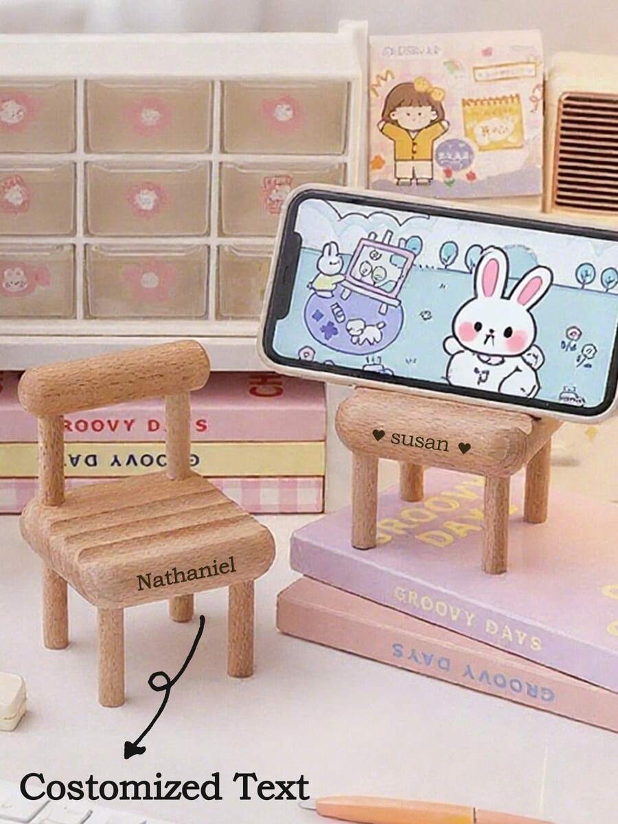 1pc Customized Mini Stool Phone Holder Desktop Decor, Cute Chair Stand For Holding Various Phones And Tablets For TV Viewing