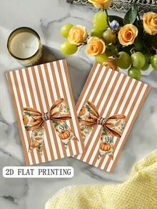 1/2 件厨房毛巾 - 秋季南瓜条纹厨房毛巾 - 现代涤纶手巾，采用鲜艳的秋季设计，非常适合烹饪、茶浴和感恩节礼物，仅可手洗，洗碗巾 15.7x23.6 英寸 - 彩色 - 查看 3