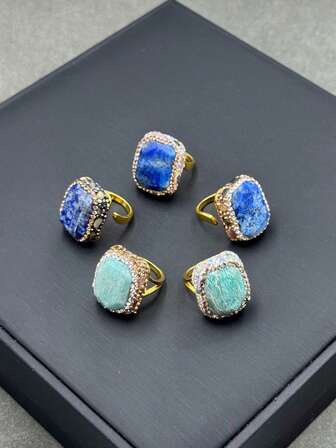 全新天然玛瑙石英戒指，独特的天体石镶嵌小众风格珠宝