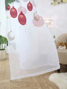 1pc Christmas Red Balloon Pine Needle Snowflake Print Curtain Sheer, Christmas Decor For Window, Wall, Bedroom, Office, Kitchen, Living Room, Home Decoration Curtain Christmas Decorations Christmas Decoration Christmas Decorations Home Room Decor