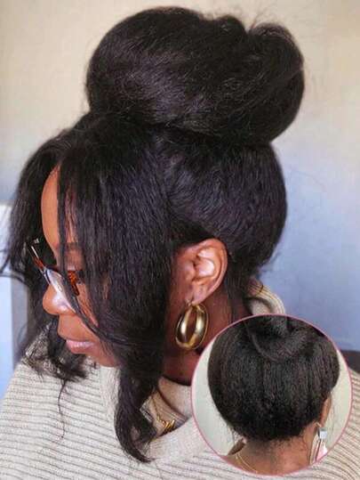 LOOKEYEME 32Inch Kinky Straight Wear And Go 360 Glueless Human Hair Wig With Drawstring Ready To Go Wigs Pre Cut Lace For Beginners Kinky Straight Lace Front Wig No Glue Lace Wig Yaki Straight Human Hair Wigs Pre Plucked For Women