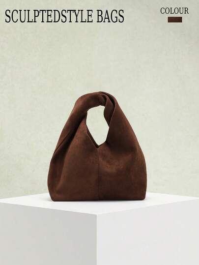 1 st. skulpterade väskor höst/vinter ny vintage Maillard brun retro sammetskänsla PU-handväska, minimalistisk damtoalettväska, lämplig för pendling med vindjacka