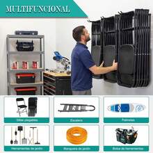 Estante de almacenamiento para sillas plegables,organizador de herramientas de jardín y ganchos para sillas plegables,ganchos de montaje en pared para sillas de garaje,césped,playa,camping(2 piezas) - 1 - Ver 5