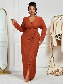 BIUBIU Women's Plus Size Long Sleeve V-Neck Casual, Elegant, Minimalist Spring/Autumn/Winter, Back To School, Thanksgiving Dress