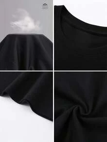 90s Music Pattern T-Shirt, Crew Neck Short Sleeve Casual Knitted Top, "RAISED ON 90'S R & B" "RAISED ON 90'S R & B" Text Print Pattern T-Shirt, Album Cover Collage |   Music Pattern T-Shirt |   Soft Textured Cotton T-Shirt - màu đen - Xem 5