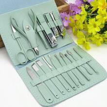 Set Of 16 Premium Stainless Steel Manicure And Pedicure Tools - Modern Style Nail Scissors Set With Straight Edge Nail File, Ear Pick, Scissors - Professional Travel Beauty Care Tools - Pink - View 1