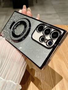 New Gradient Glitter Electroplated TPU Phone Case With Hidden Crystal Ring Holder, Compatible With IPhone 17/6/7/8/X/XS/XR/11/12/13/14/15/16/16e, Galaxy S22/23/24/25/S24 FE/S25 EDGE, A04/05/06/A07/A14/A15/A16/A17/A24/A25/A34, Redmi Note 9/10/11/12/13/14, Redmi 9/10/12/13C/14C/A5, OPPO, MOTO, Honor X, HW, Realme C53 C55 - Black - View 2