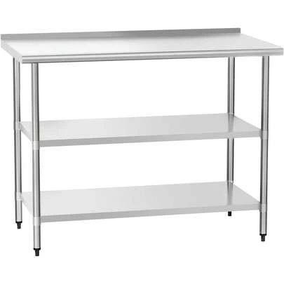 Mesa de Cocina,Mesa de Comedor de Acero Inoxidable de 3 Niveles con Protector Salpicaduras de y 2 Estantes,Mesa de trabajo de Metal Comercial para Cocina,Hogar y Restaurante 48''*24''*35''