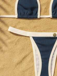 Annaruga Ribbon Bikini Set Curtain Style Beachwear Swim Look Elegant Sensual - 藏蓝色 - 查看 2