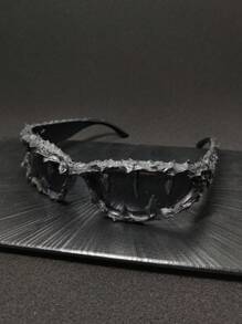 1 件骷髅装饰滴胶手工随机效果不对称复古波西米亚优雅派对镜框男女通用时尚眼镜