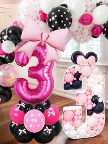 14 个气球和 10 个蝴蝶结，巨型紫红色数字气球套装，带蝴蝶结，32 英寸数字生日气球装饰，蝴蝶结形铝箔气球，适合生日派对、周年纪念日、黑色和粉色老鼠主题派对 - 彩色 - 查看 5