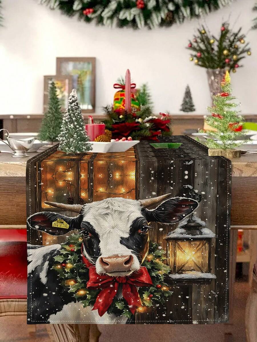 1pc/10pcs Deer Pattern Christmas Table Runner, Modern Style Linen-Like Material Christmas Home Decor, Seasonal Indoor/Outdoor Party Supplies, Christmas Theme Decoration, Room Decor. Suitable For Home Kitchen Decoration And Christmas Party Decoration. Available In 33*91CM/33*183CM/33*274CM