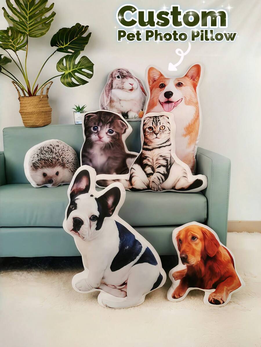 1个定制宠物抱枕，个性化狗狗或猫咪造型毛绒抱枕，可打印照片，柔软毛绒宠物纪念礼物，独特的宠物爱好者礼物，适合生日、圣诞节、宠物去世纪念或家居装饰，圣诞礼物 - 彩色 - 查看 1
