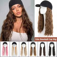 16inch/40cm Adjustable Baseball Cap Hat With Long Wavy Curly Hair Wig Synthetic Hairpiece Corn Wave Curly Hair Extensions For Women Daily Wear, Easy To Put On And Take Off, Natural Looking, Soft And Breathable, Perfect For Casual Outings And Sports Events Halloween Xmas Party - 彩色 - 查看 1