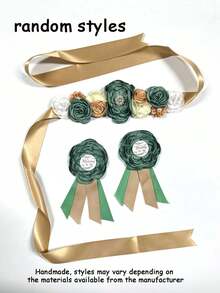 三件套 - 孕妇托腹带，花卉图案，适合准父母在性别揭晓仪式、迎婴派对、孕期配饰、胸针或装饰品上佩戴。 - 綠色 - 查看 9