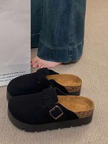 Spring New Thick Bottom Birkenstocks Slip-On Casual Shoes, Woven Sole Birkenstocks Shoes, Women Closed Toe Thick Bottom Sandals - Black - View 3