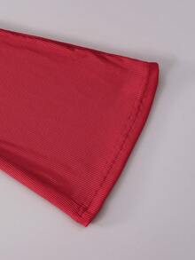 Conjunto de sudadera de cuello redondo de manga larga con estampado gráfico de fresa de gofre + pantalones acampanados de color liso acanalado para niñas, otoño/invierno - Blanco - Ver 9