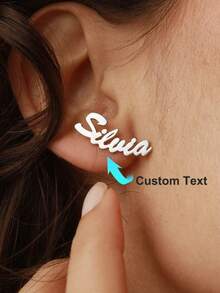 1 Pair Custom Gold Name Earrings For Women 18K Gold Plated Stainless Steel Custom Name Earrings With Pawprint Aesthetic Wedding Christmas Jewelry Gift - Multicolor - View 7