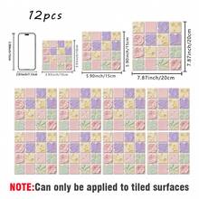 SUPSTICKER 12 miếng dán trang trí nhà cửa bằng chất liệu PVC dày dặn, kiểu dáng hiện đại, họa tiết gạch mosaic giả 2D, tự dính, chống thấm nước, chống dầu, dễ dán, thích hợp cho phòng ngủ, nhà bếp, phòng tắm, mặt bàn đảo bếp, trang trí tường phòng khách. Kích thước: 3.93*3.93/5.9*5.9/7.87*7.87 inch - Nhiều màu - Xem 4