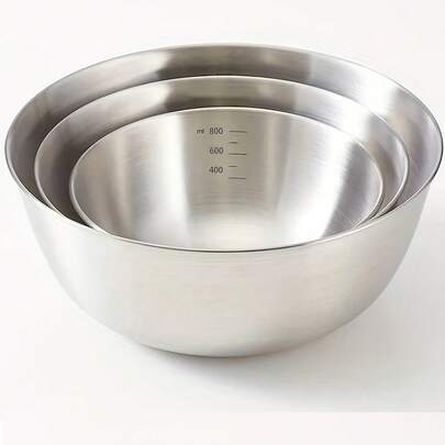 3pcs Stainless Steel Measuring Mixing Bowls With Scale, Thick Japanese Style For Baking, Salad, Whipping
