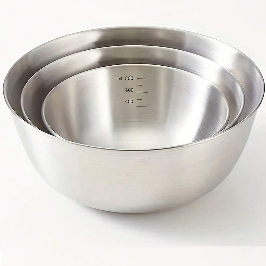 3pcs Stainless Steel Measuring Mixing Bowls With Scale, Thick Japanese Style For Baking, Salad, Whipping