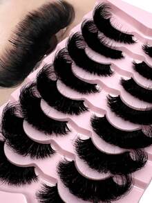 New 8 Pairs/Pack Natural Extension Thick Fluffy Volume False Eyelashes Dramatic Messy Mink Lashes Wispy Long Reusable Eyelashes 8D Volume Lasting Wispy False Eyelash Strips Foxy Eye Lifting Look Extension Full Eyelash Strip To Lengthen And Volumize The Outer Corner Of Your Eye Beauty Makeup Gift For Women & Girl - 黑色 - 查看 4