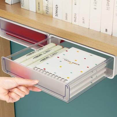 Mini Gaveta Oculta Deslizante Transparente Caixa de Armazenamento de Gaveta para Mesa, Adequada para Armazenar Acessórios Sob a Mesa do Escritório Doméstico, Papelaria de Armazenamento de Mesa, Canetas, Clipes de Papel, Anéis, Notas Adesivas, Tesouras Porta Treco