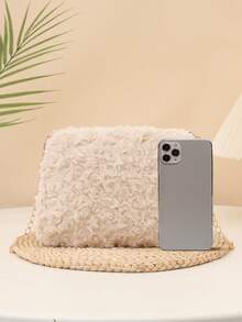 Elegant Furry Women's Handbag, Cute Plush Rose Shaped Fabric Shoulder Bag, New Autumn/Winter Fluffy Chain Crossbody Bag, Solid Color Furry Bag, Fashion Versatile Sweet Lady Shoulder Bag
