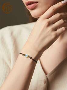 Zhenwei xina 1-Piece Sparkling Heart & Circle Crystal-Clear CZ Charm Bracelet Set – Shimmering Rhodium-Plated Distance Bracelets For Couples / Best Friends, Valentine's & Summer Beach Gift