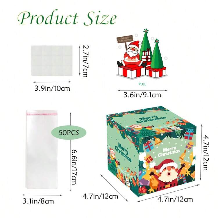 圣诞节拉钱盒，惊喜糖果盒，圣诞节拉钱主题礼物，适合家庭聚会 - 墨綠色 - 查看 2