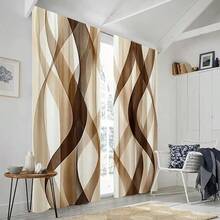 2PCS Elegant Dark Curtains With Brown And Brown Wave Print Patterns, Suitable For All Seasons Decoration, Suitable For Living Rooms, Bedrooms, Etc. - Machine Washable, Pole Pocket Design, Suitable For Curtains In Living Rooms