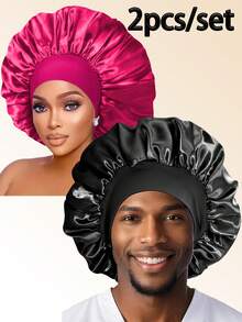 2pcs Satin Sleep Cap, Unisex, Soft Stretchy Silk Sleep Hat Suitable For Curly Hair And Braids - 2pcs - View 23