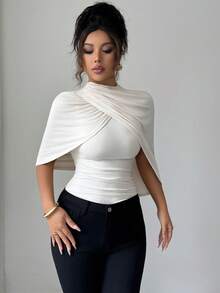 Top élégant et sexy pour femme, coupe slim, manches cape, couleur unie, pour l'automne