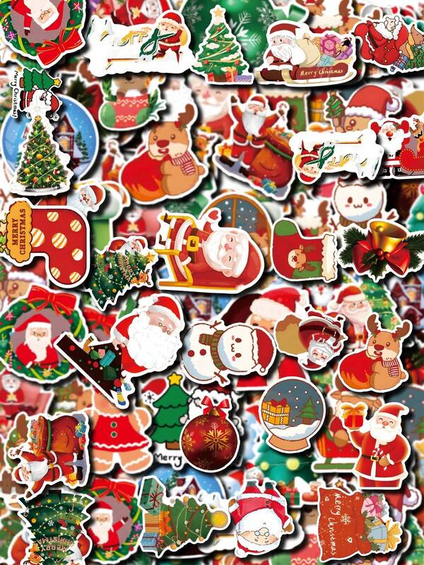 50pcs Christmas Element Stickers - Suitable For DIY Handicrafts, Gift Wrapping, Baking, Holiday Decoration, Happy Design, Glossy Surface, Handicraft Supplies, Handicraft Enthusiasts, Holiday Decoration, Durable Stickers, Decorative Stickers, Handicraft Enthusiasts Christmas Christmas Decorations Christmas Pajamas Christmas Gifts Christmas Decor