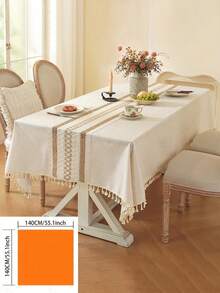 1 pieza Mantel de lino de unicolor simple de estilo vintage americano con flecos, mantel de decoración de cocina, camino de mesa a rayas, rectangular para gabinete de TV, boda al aire libre, telón de fondo de fotografía, diario, festival, fiesta de cumpleaños, decoración de mesa de comedor, para todas las estaciones