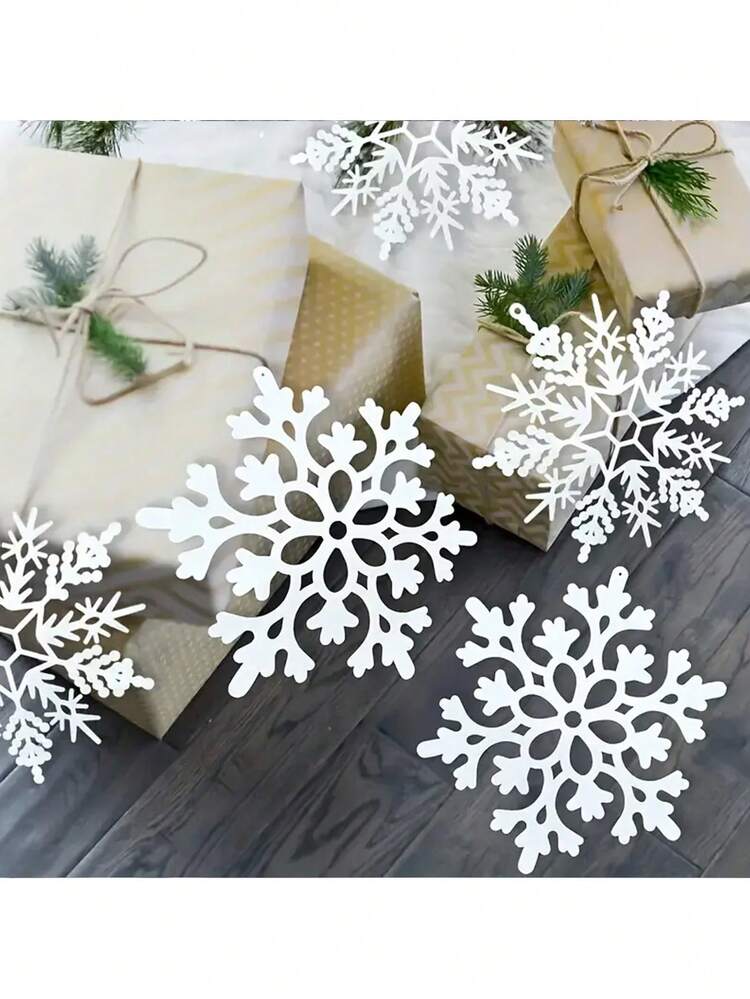 10 件圣诞雪花装饰 - 塑料悬挂雪花吊坠，适合节日庆祝活动，直径 3.94 英寸，圣诞树装饰，无需电力 - 白色 - 查看 6