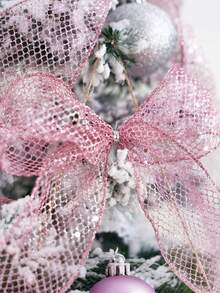 1 dây ruy băng kim tuyến màu hồng Giáng sinh, dây ruy băng lưới Giáng sinh, dây ruy băng viền kim loại lấp lánh dùng để gói quà, làm vòng hoa trang trí đầu cây thông Noel, nơ trang trí nhà cửa, đồ thủ công DIY - Hồng - Xem 3