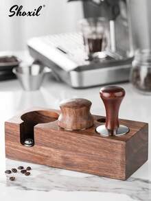 shoxil 1pc Coffee Tamper Base, Coffee Machine Portafilter Accessory, Coffee Portafilter Holder, Solid Wood Tamper Stand, Powder Distribution Base, Tamper Aid Tool, Beechwood/Walnut Wood