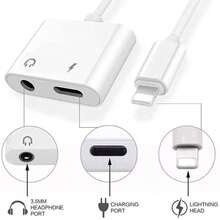 二合一 Lightning 转 3.5 毫米/Lightning 音频适配器，无损音质转换器耳机适配器，兼容 14 Pro Max/14 Pro/14 Plus/14/13/12/11，音频转换线，充电和通话适配器 - 白色 - 查看 4