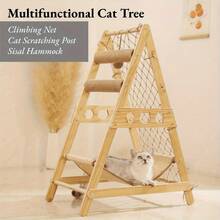 SUNFIONA Multi-Level Cat Tree Tower With 2 Scratching Posts, Sturdy Wood Construction - Modern A-Frame Design, Space-Saving Indoor Cat Activity Center For Climbing, Scratching, Resting - Ideal For Single Or Multiple Cats, Cat Climbing Tower, Modern Pet Furniture