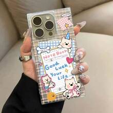 Funda rosa con diseño de cuadrícula West Highland New Cube con orificio grande y ángulo recto. Compatible con teléfonos móviles 16/15/14/13/12 Pro, 14, 15, 16 Plus y 12 Pro. Superficie brillante, anticaídas y protectora. Ideal para cumpleaños y fiestas. - transparente - Ver 4
