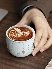 1 pieza Taza de cerámica con diseño de estrella y luna, taza con patrón de farolillo, taza de té rústica hecha a mano, regalo de cumpleaños creativo, vajilla para cafetería y restaurante