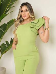 !! MULA MANCA Wide Leg Jumpsuit With Detail On The Sleeve, Super !!! - 開心果綠 - 查看 3
