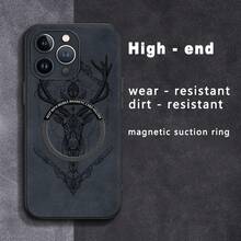 Diseño de ciervo. Funda magnética para teléfono con textura de piel sintética de oveja. Compatible con los modelos 12 al 16 Plus, Pro y Pro. Elegante y de alta calidad. Una excelente opción. - Colores mixtos 3 - Ver 6
