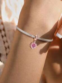 1 pieza Elegante cuenta de plata de ley 925 con degradado de margarita para pulseras y brazaletes de mujer, manualidades de joyería y combinación con atuendos diarios, decoración de joyería para niñas