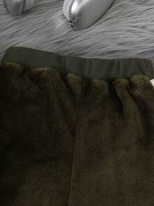 2 件套男童长袖高领字母刺绣夹克和撞色羊毛裤套装，秋冬