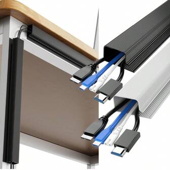 1PC 40cm/15.74in Cable Management Under Desk Channel Cable Raceway Cord Hider Desk Cable Tray No Drilling For Home Office Wire Organizer